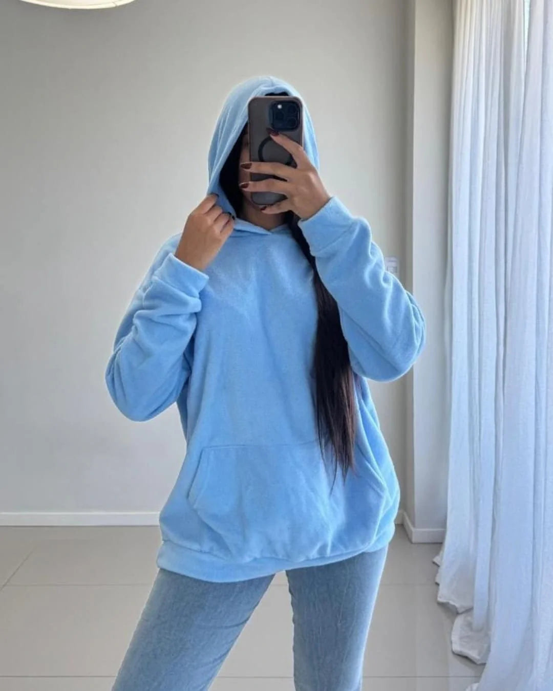 Oversized Heavy Cotton Vintage Acid Wash Hoodie Blue
