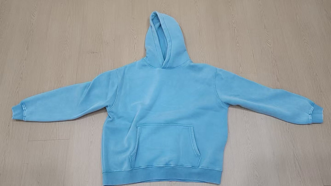 Oversized Heavy Cotton Vintage Acid Wash Hoodie Blue